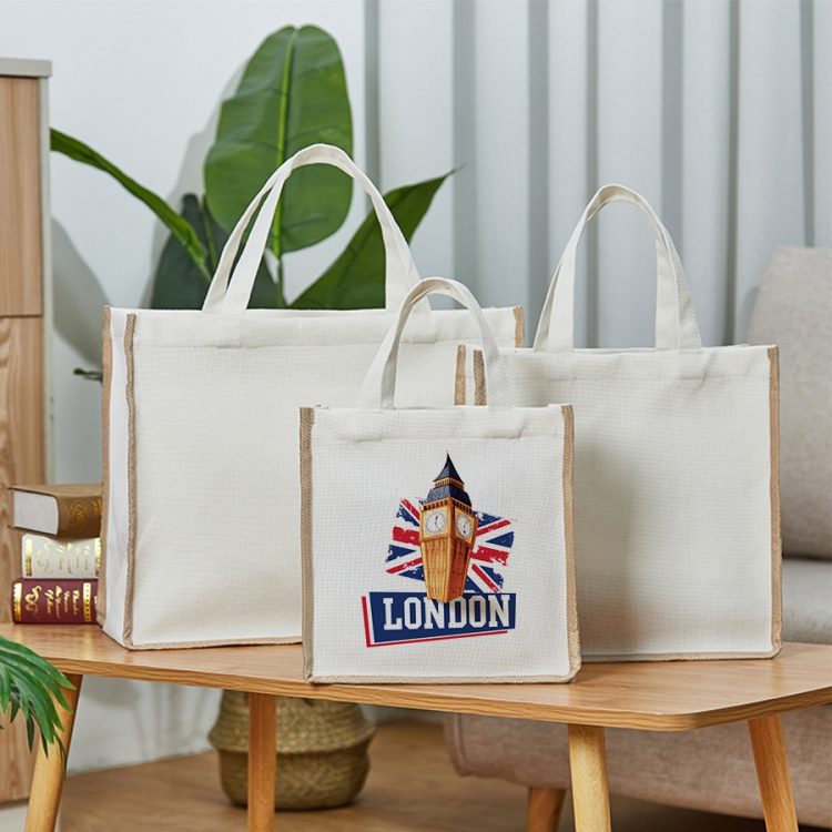 Custom Sublimation Printed Cotton Linen Tote Bags